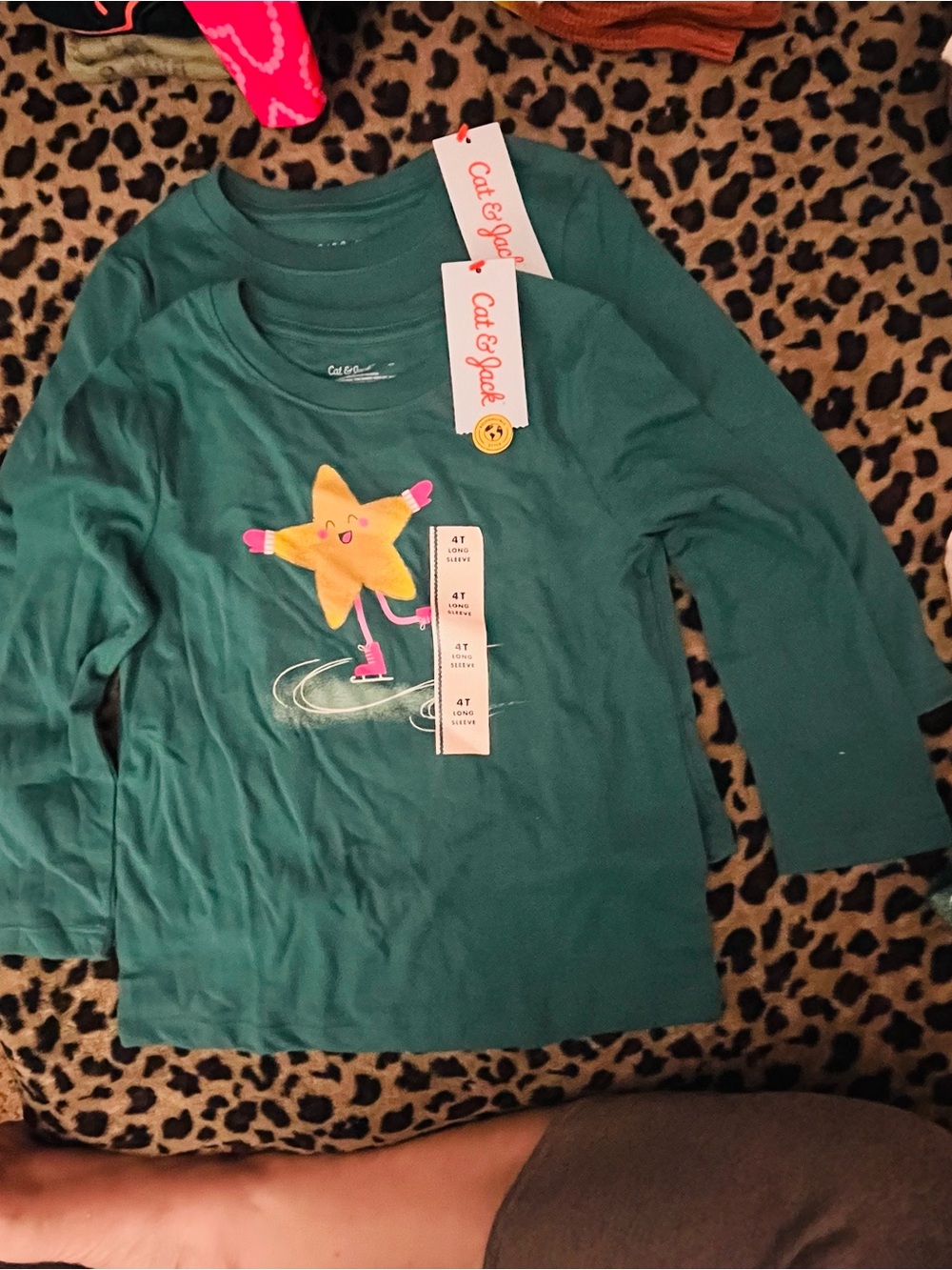 Cat & Jack Teal Long-Sleeve Tee with Yellow Star Graphic